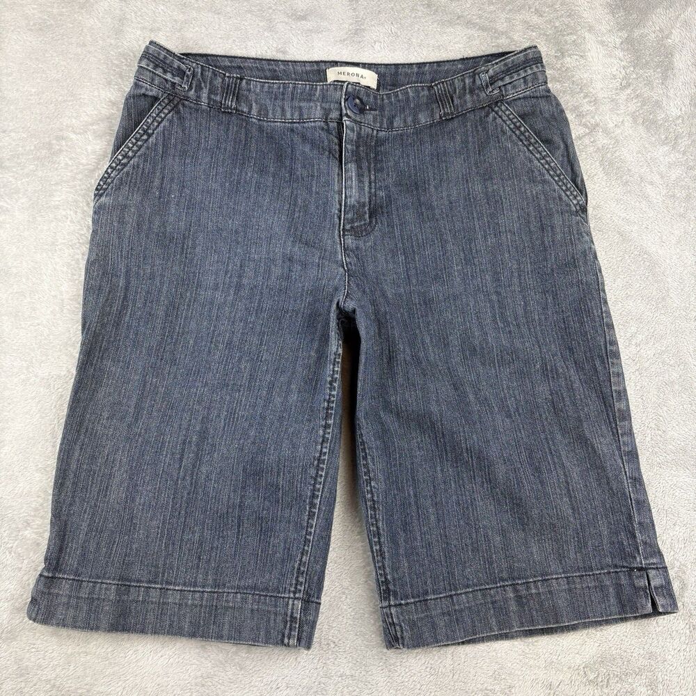 Merona Bermuda Shorts Womens 10 Blue Denim Mid Rise Classic Tailored Preppy